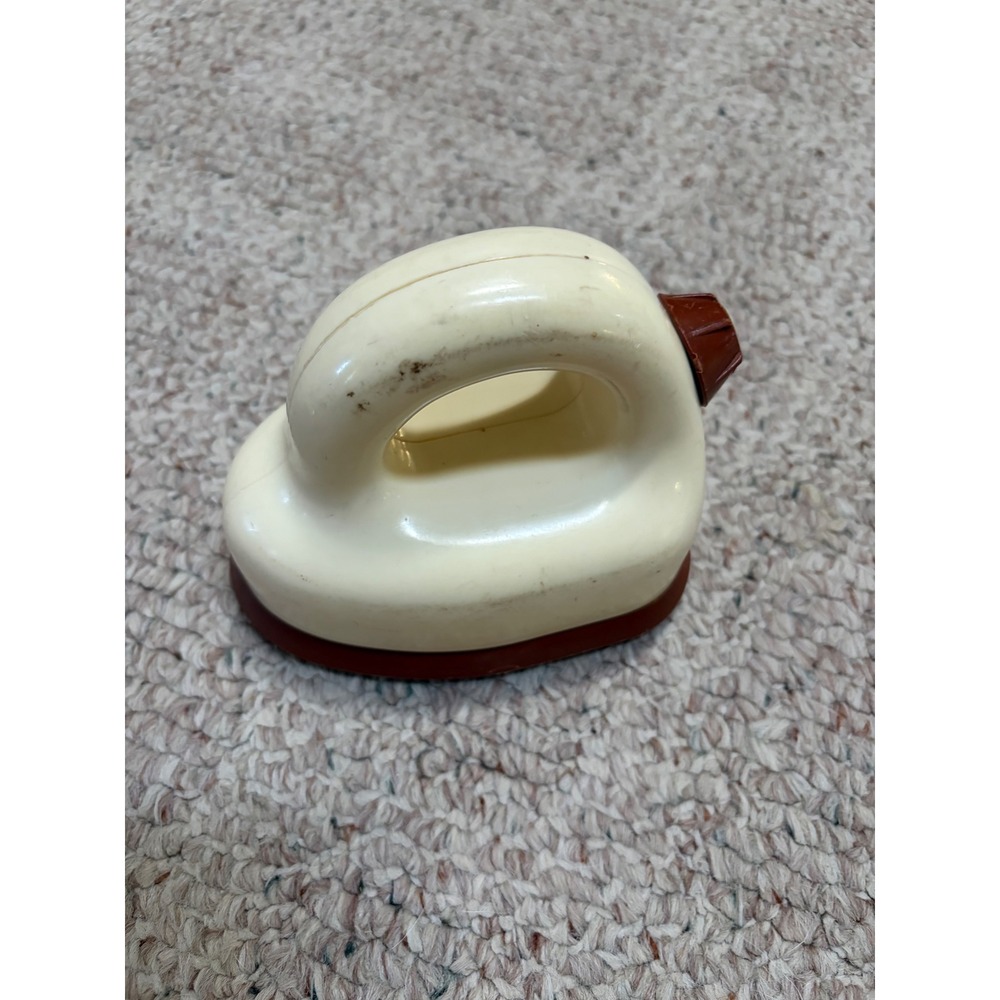 Vintage Plastic Toy Iron Cream and Brown Pretend Play Laundry Appliance